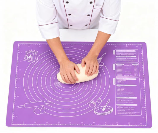 Large Silicone Pastry Mat, Purple, 23.6 x 18.3 inches, Non-Stick Baking and Kneading Mat with Measurements
