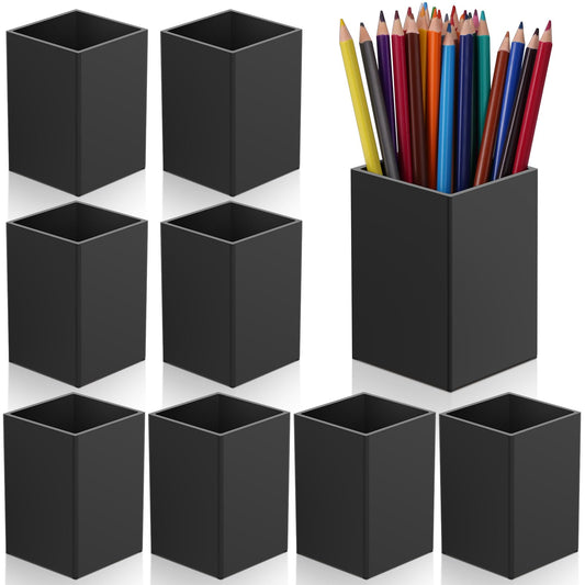 AFOROEOA 10Pack Black Acrylic Pen Holder, Desktop Pencil Organizer Makeup Brush Holder Acrylic Pencil Cup Stationery Pencil Holder for Desk Office Pen Organizer