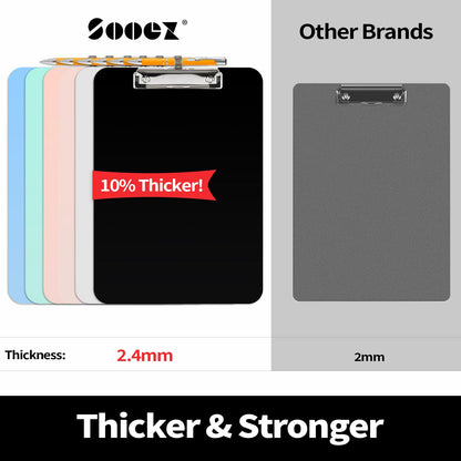Sooez Plastic Clipboard with Pen Holder, [10% Thicker] Clip Boards 8.5x11 with Low Profile Clip, Cute Hanging Clipboard, Standard Letter Size A4 for Women Teacher, Office & School Supplies
