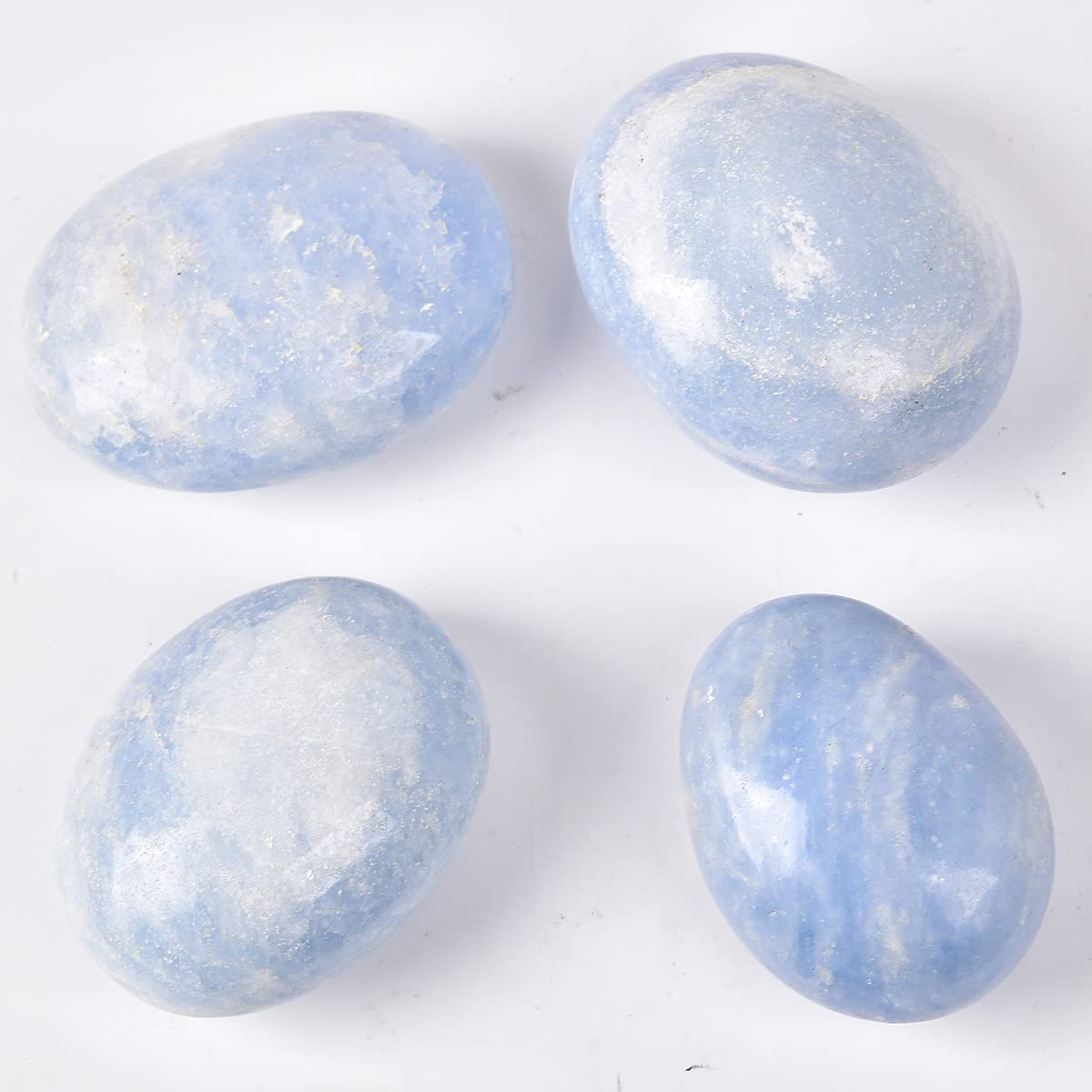 JIC Gem 2 Pcs Blue Celestite Palm Stones Pocket Worry Stones Polished Crystal Healing Irregular Gemstone Chakra Reiki 2 Inch