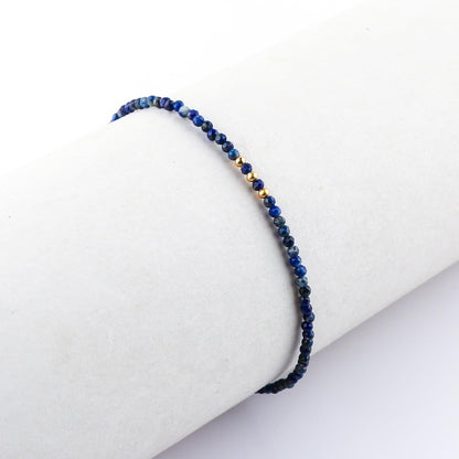 NJCRAFT Handmade Bohemian Gold Plated Lapis Lazuli Bracelet for Women – Adjustable 8 Inch Dainty Micro Faceted Gemstone Beaded Jewelry, Hypoallergenic Gift for Her