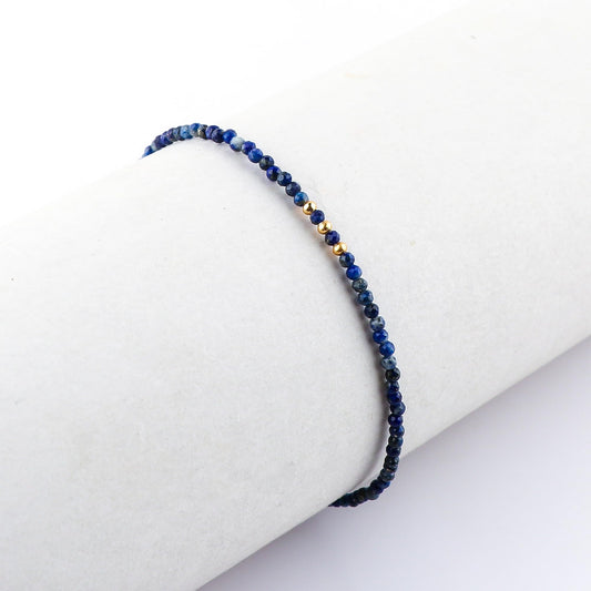 NJCRAFT Handmade Bohemian Gold Plated Lapis Lazuli Bracelet for Women – Adjustable 8 Inch Dainty Micro Faceted Gemstone Beaded Jewelry, Hypoallergenic Gift for Her