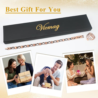 Vicmag Copper Bracelet for Women Ultra Strength Magnetic Bracelets with Effective Magnets 99.9% Pure Copper Jewelry Present with Adjustment Tool
