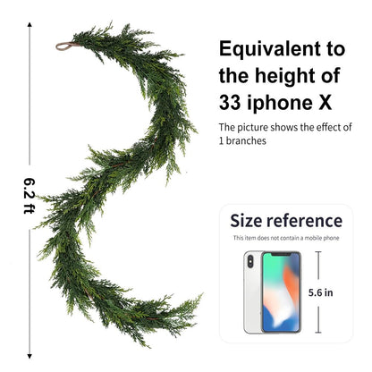 Christmas Cedar Garland,1Pcs 6ft Real Touch Cedar Pine Garland for Mantle Fireplace Outdoor Indoor Christmas Decorations