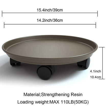 Coadura Plant Caddy with Wheels 15.5 Inch - 2 Pack Plant Caddy on Wheels Heavy Duty,Plant Dolly Plant Tray with Wheels Planter Caddies Indoor/Outdoor, Brown