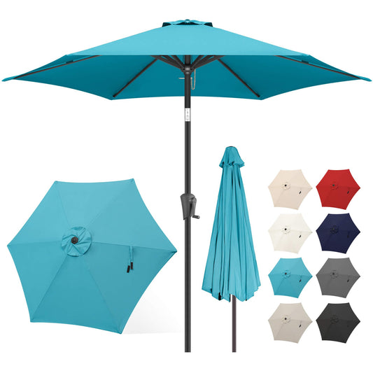 FLAME&SHADE 7.5ft Patio Umbrella - Outdoor Umbrella with Push Button Tilt and Crank for UV Protection, Table Market Umbrella for Garden, Deck, Backyard, Pool and Beach(Aqua Blue)