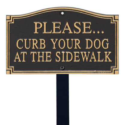 SmartSign Please Curb Your Dog at The Sidewalk Sign for Yard, Curb Your Dog Garden Plaque | 5.75" x 9.5" Aluminum Plaque with 18" Black Lawn Stake, Made in USA