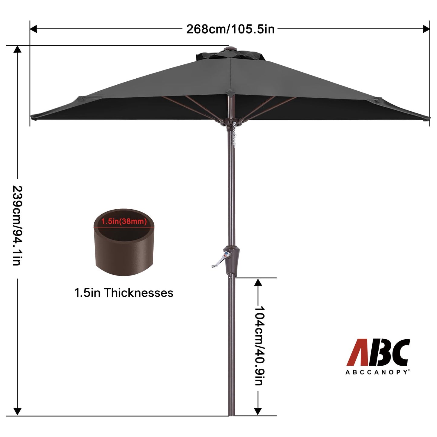 ABCCANOPY Patio Umbrella 9FT - Outdoor Half Umbrellas for Patio, Backyard, Garden, Deck (Dark Gray)