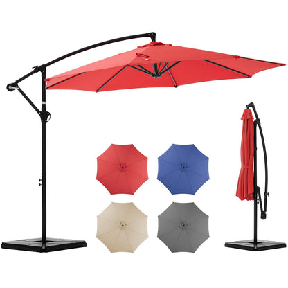 OLIXIS 9.8FT Offset Patio Umbrella with Base, Cantilever Table Umbrellas for Outdoor Sun Shade UV Protection with Easy Tilt Adjustment, 8 Ribs for Backyard, Lawn, Garden, Pool