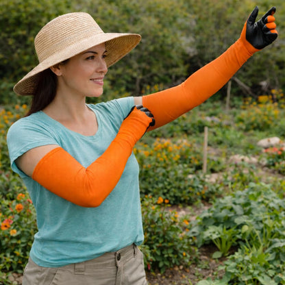 CHARGUY Long Sleeve Gardening Gloves Protection Sleeves No-Slip Grip, Durable Long Garden Gloves Flexible Sleeves, Women/Men (Orange, Small)