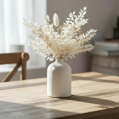 White Ceramic Vase - 7 Inch Tall - Large, Minimalist Modern Home Decor, Decorative Object - Centerpiece, Coffee Table, Living Room, Bookshelf, Office, Entryway, Console, Wedding, Flowers, Olive Plant