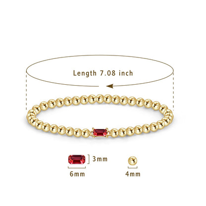 Free bird Ruby Birthstone Bracelet 14K Gold Plated Beaded Bracelets Dainty Stretchable Elastic Beaded Bracelet Stackable Trendy Gold Bracelet for Anniversary Jewelry Gifts