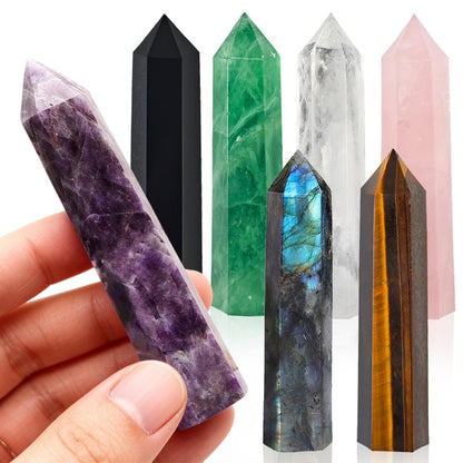 Natural Stone and Crystals Point Wand Reiki Healing Stone Rose Quartz Amethyst Home Decor Mineral Stones Crafts Crystal Amethyst Cornucopia 7-8cm 7pcs Set