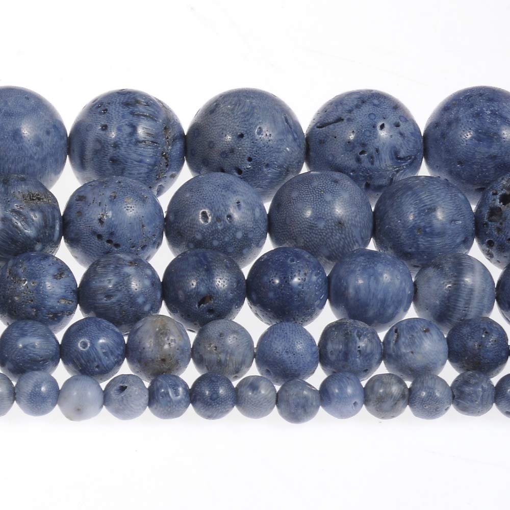 10mm Natural Blue Coral Gemstone Round Loose Beads Crystal Stone Bracelet Necklace Accessories Crafts for Jewelry Making DIY,1 Strand 15"