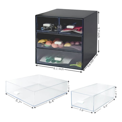 Zuiaso Desk Organizer with Drawer, Desk Storage Box, Plastic Office Stationery Supplies Organizers, Desktop Organizer for Office School Home (4 drawer, Black)