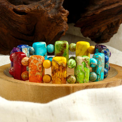 Yomisa Chakra Bracelets for Women,Healing Meditation 7 Chakras Stone Beaded Bracelet for Womens,Natural Handmade Boho Friendship Bracelets Bohemian Western Jewelry Rainbow Stretch Bead Bracelet Gifts