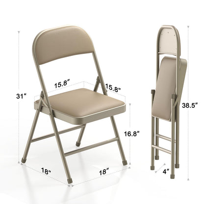 Nazhura 4 Pack Folding Chairs with Padded Vinyl Cushion Chairs with Comfortable Cushion and Durable Steel Frame for Home and Office, for Indoor and Outdoor Events (Kahki Vinyl Padding 4 Pack)