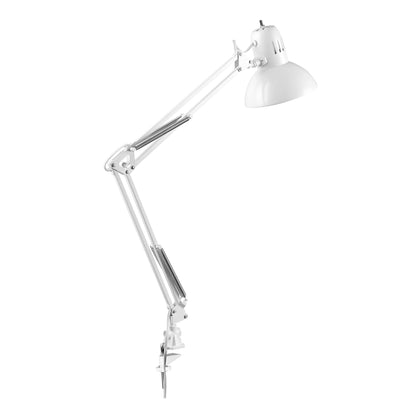 Globe Electric 52847 31.5 Inch Swing Arm Clamp-On White Desk Lamp with Nickel Accents, On/Off Rotary Switch, Book Reading Light, Home Essentials, Office Décor, LED Bulb Compatible