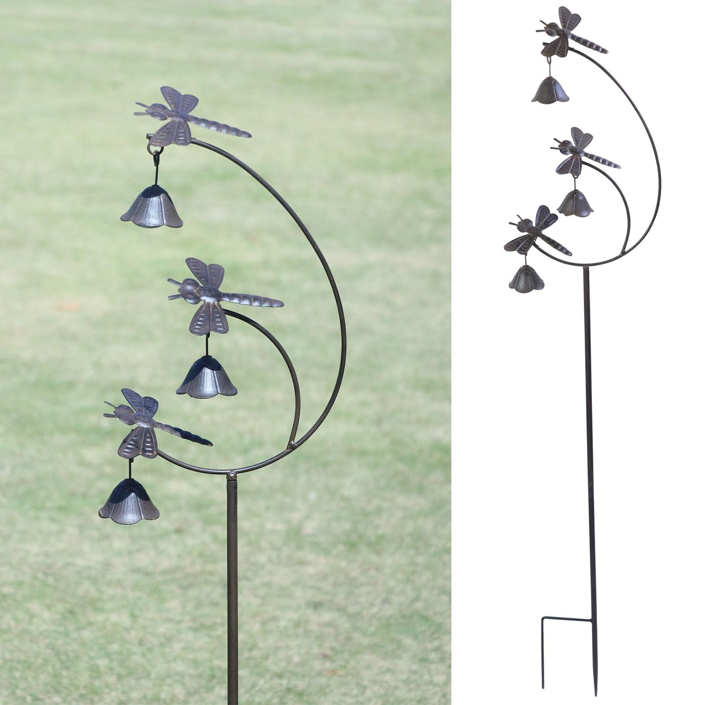 MNRYLKB Gardens Metal Dragonfly with Bells for Outside Yard Art，Decorative Garden Stakes
