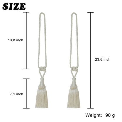 BEL AVENIR Curtain Tiebacks Handmade Holdbacks for Curtains Drape Decorative Tie Backs with Tassels(Cream, 2 Pack)