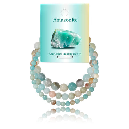 Bolinailo 3Pcs Natural Healing Crystal Bracelets for Women Men, 4mm 6mm 8mm Beaded Stretch Bracelet Set, Amazonite Natural Stone Gemstone Jewelry Gifts for Meditation, Reiki & Yoga