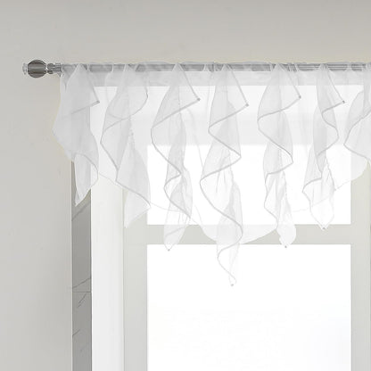 PearAge Ruffled Voile Semi Sheer Curtain Valance, Kitchen Living Room Shabby Chic Ruffle Valance Curtains, Girls Daughters Bedroom Cascade Window Valance 52x26 Inches (White-Triangle)