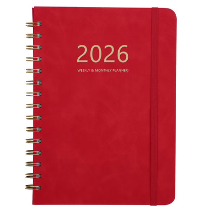 2026 Planner - Weekly and Monthly Planner 2026, Jan 2026 - Dec 2026, 6.4" x 8.5", Daily Planner Calendar Planner with Monthly Tabs, Elastic Closure, Pocket, Notes, Faux Leather Cover Yearly Agenda(Red)