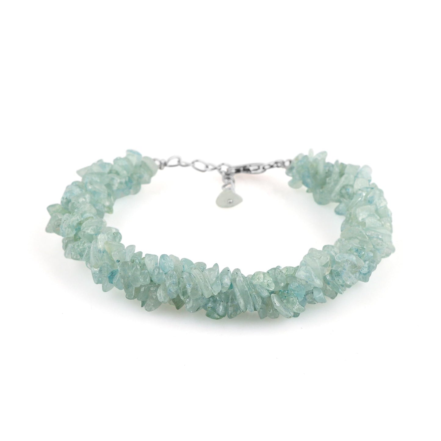 CRYSTALIS Natural Aquamarine Beads Braided Rope Bracelet, Chips Nuggets Beaded Gemstones, Chakra Healing Stones, Gift Giving Womens Jewelry, 925 Sterling Silver Bracelet 8 inch