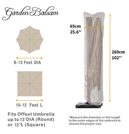 Garden Balsam Patio Umbrella Cover for 9ft to 13ft Offset Umbrella, Water Resistant, Curved Cantilever and Straight Pole Parasol Outdoor Umbrellas Cover with Zipper and Rod