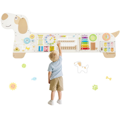 PIIKAGO Wooden Dog Wall Busy Board Panels, Sensory Wall Activity Board for Toddlers 1-3, Montessori Learning Activity Center, Educational Toys for Kids Room, Preschool & Daycare