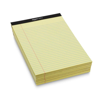 Amazon Basics Wide Ruled Lined Writing Pads, 8.5" x 11.75", Canary, 12-Pack of 50 Perforated Sheets, Sturdy Backing