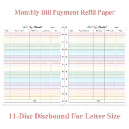 A4 TUL Bill Payment Checklist Refills - 50 Sheets/100 Pages Letter Size Monthly Budget Forms for 11-Disc Discbound Budget Planners, 8.5" x 11"
