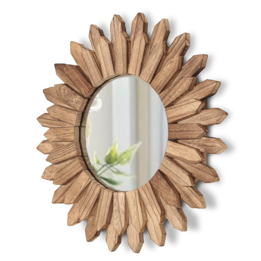 LOSOUR Wall Decor 12 inch Rustic Round Wood Mirror Decorative Boho Sunburst Mirror Boho Home Decor Farmhouse Wall Decor for Bedroom Living Room Entryway