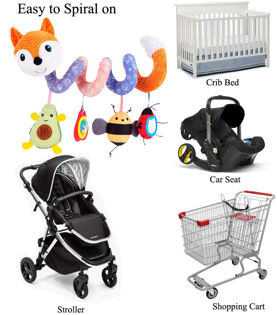 ORZIZRO Car Seat Toys, Baby Plush Spiral Hanging Toys for Stroller Crib Bar Bassinet Car Seat Mobile with Music Box BB Squeaker Rattles- Orange Fox