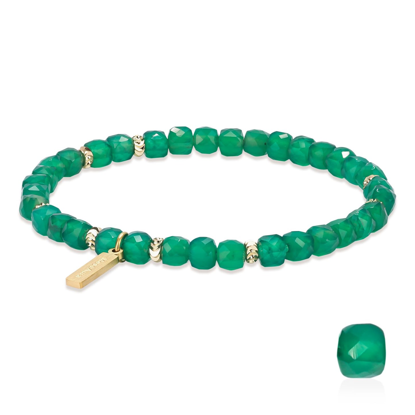 MesoAura Natural Green Agate Crystal Bracelet for Women & Men – Handmade Gemstone Beaded Bracelet, Heart Chakra Stone for Balance, Harmony & Calm – Adjustable Crystal Jewelry Gift (Serene Guardian Green Agate Bracelet)