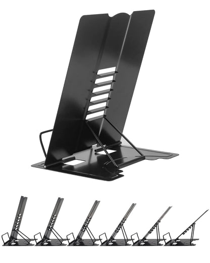 Large Desk Book Stand Metal Reading Rest Book Holder Adjustable Document Cookbook Holder Portable Bookstands for Recipes Textbooks Music Books Birthday Gift for Age 3,4,5,6,7,8,9,10+ Boys Girls(Black)