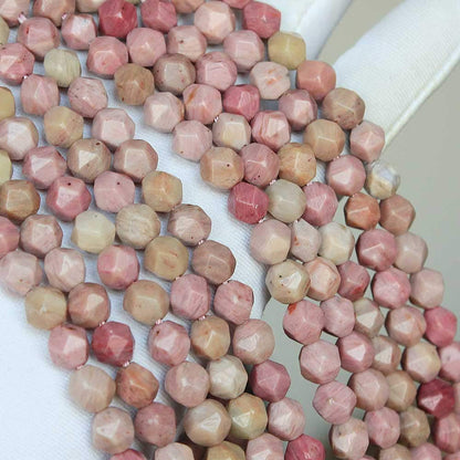 MJDCB Best Sellers Natural Stone Beads Faceted Polygon Rhodonite Crystal Energy Stone Healing Power for Jewelry Making(8mm)