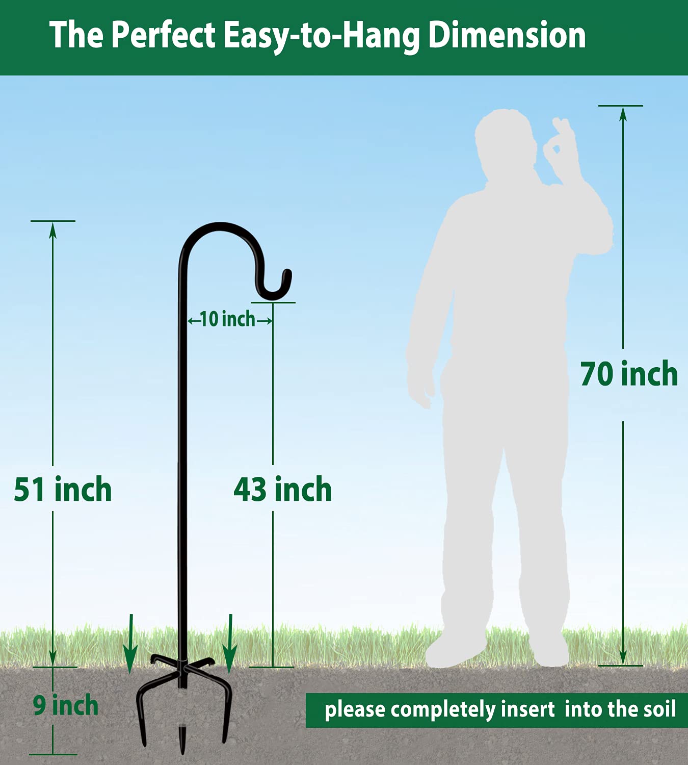 Artibear Adjustable Outdoor Shepherd Hook Stand with 5 Prong Base, 60 Inches Tall 3/5 in Thick, Shiny Black (2 Packs)
