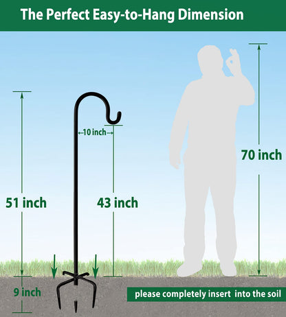 Artibear Adjustable Outdoor Shepherd Hook Stand with 5 Prong Base, 60 Inches Tall 3/5 in Thick, Shiny Black (2 Packs)