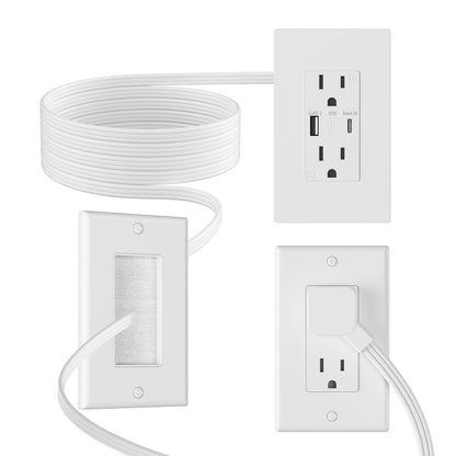 Outlet Relocation Kit,in Wall Cable Management Kit,2 AC+USB-A+USB-C,Power Relocation Kit for Unreachable Outlets,7.8ft in Wall Outlet Extender for TV,Home Theater，Sofa,Desks,Nightstands