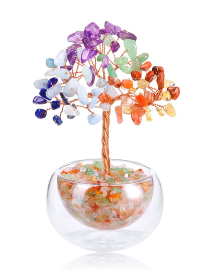 PESOENTH Chakra Tree Crystal Tree of Life,7 Chakra Stones Healing Crystal Gemstone Trees Reiki Positive Energy Gifts for Women Mom Birthday,Spiritual Chakra Decor Gifts for Home Room Office