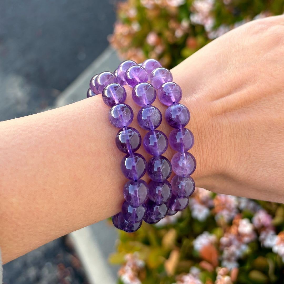 Adabele Real Natural Grade A Purple Amethyst Bracelet 8 inch Stretch Gemstone Beaded Bracelet Chakra Healing Crystal Stone Women Mom Gift (Unisex) GB10-C7
