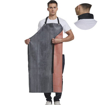 RECECASA Rubber Waterproof Apron Butcher Heavy Duty -Oil Chemical Resistant Thick Work Safety Gardening Aprons - Best for Cleaning Fish, Dog Grooming, Lab Work, DishWashing (Black Red, L)