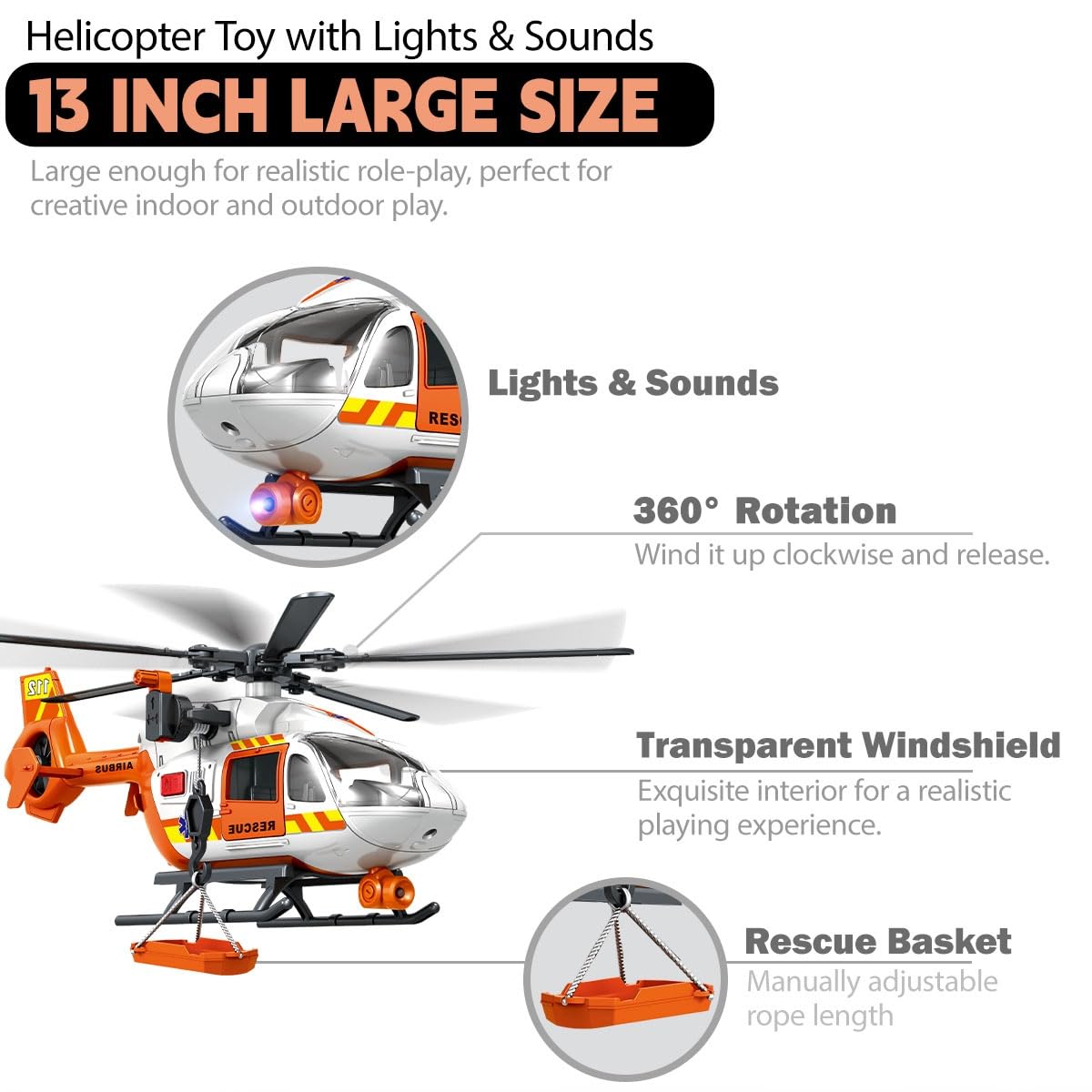 CSDCSD Helicopter Toy with Lights and Sound Sirens,Boys Toys,Rescue Vehicles Toys for Kids Aged 2 3 4 5 6 and Up,Best Toddler Kids Boys Gifts (Rescue Helicopter)