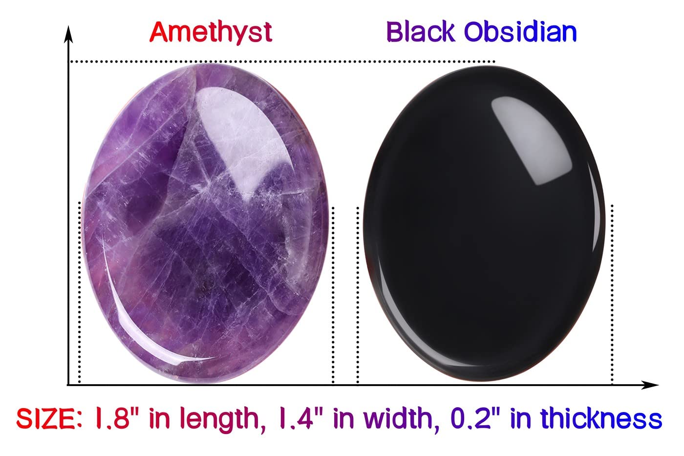 QINJIEJIE 2PCS Thumb Worry Stone for Anxiety Healing Crystals Amethyst Black Obsidian Hand Carved Oval Palm Pocket Stones Meditation Crystal Reiki Relax Stone Anxiety Relief Items Gifts for Women