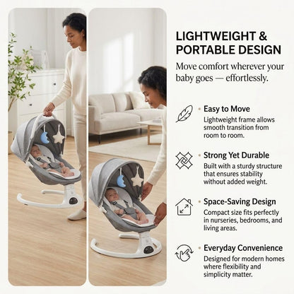 Baby Swing for Infants and Newborns, 3-in-1 Portable Infant Swing and Rocker Chair with Adjustable Motion, Music, 5-Point Harness, Lightweight Baby Seat for Indoor Use