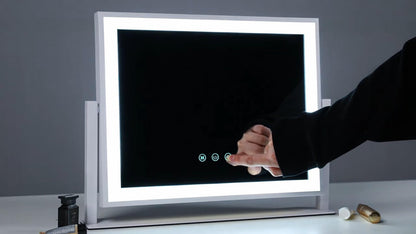 Gvnkvn Lighted Makeup Mirror, 17.3"x13" Hollywood Vanity Mirror with Led Lights, Three Color Lighting Modes, and 10X Magnification Mirror, Smart Touch Control, 360°Rotation (White, Gift Box)