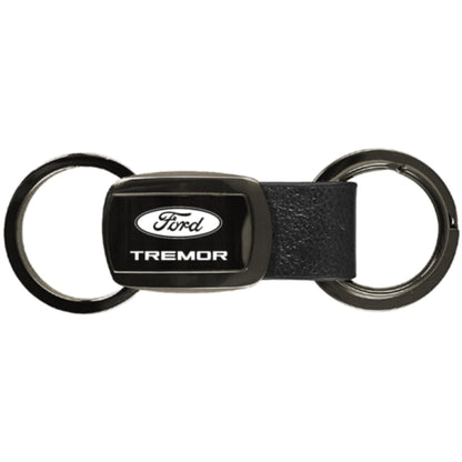 AU-TOMOTIVE GOLD INC. Officially Licensed Gun Metal Leather Tri-Ring Keychain for Ford Tremor