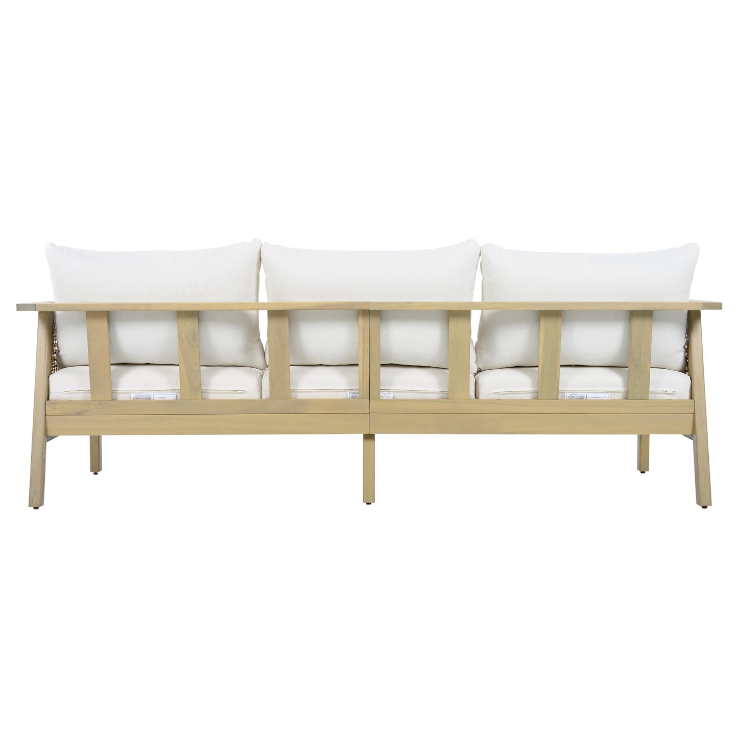 Christopher Knight Home Teras Acacia Wood Outdoor 3 Seater Sofa with PE Wicker Armrest, Solid Wood Patio Sofa with Removable Cushion, Comfy Lounge Sofa for Patio Furniture Set, Light Teak+Beige