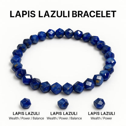Lapis Lazuli Healing Bracelet – Real Crystal Beads for Stress Relief, Meditation & Chakra Balance – Natural Gemstone Jewelry Gift for Women & Men, Adjustable with Gift Box (Faceted Round)